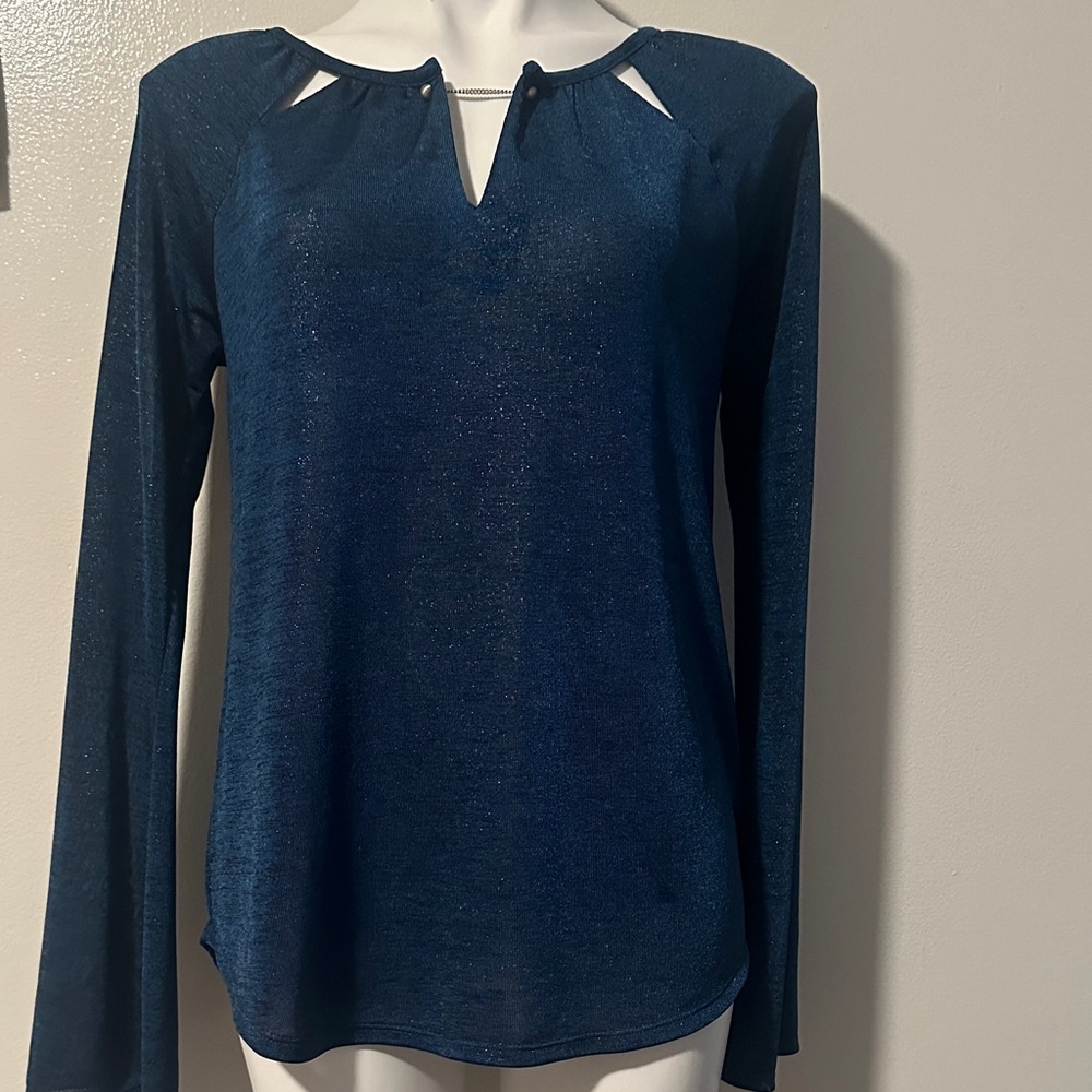 The Limited Shimmering Navy Long Sleeve Blouse